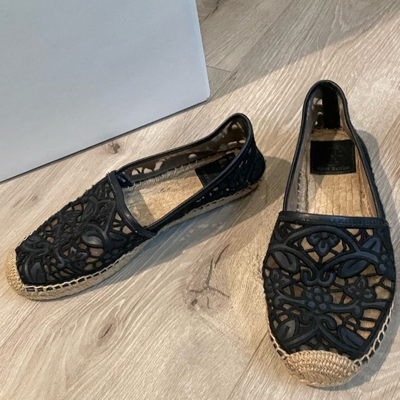 Tory Burch Lucia Lace Espadrille Flat Tory Navyblack - Picture 7 of 9